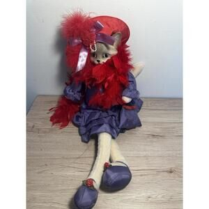 Heather Hykes Scarlett Cat Nip Figurine Shelf Sitter Hat Dress Feather Boa Kitty